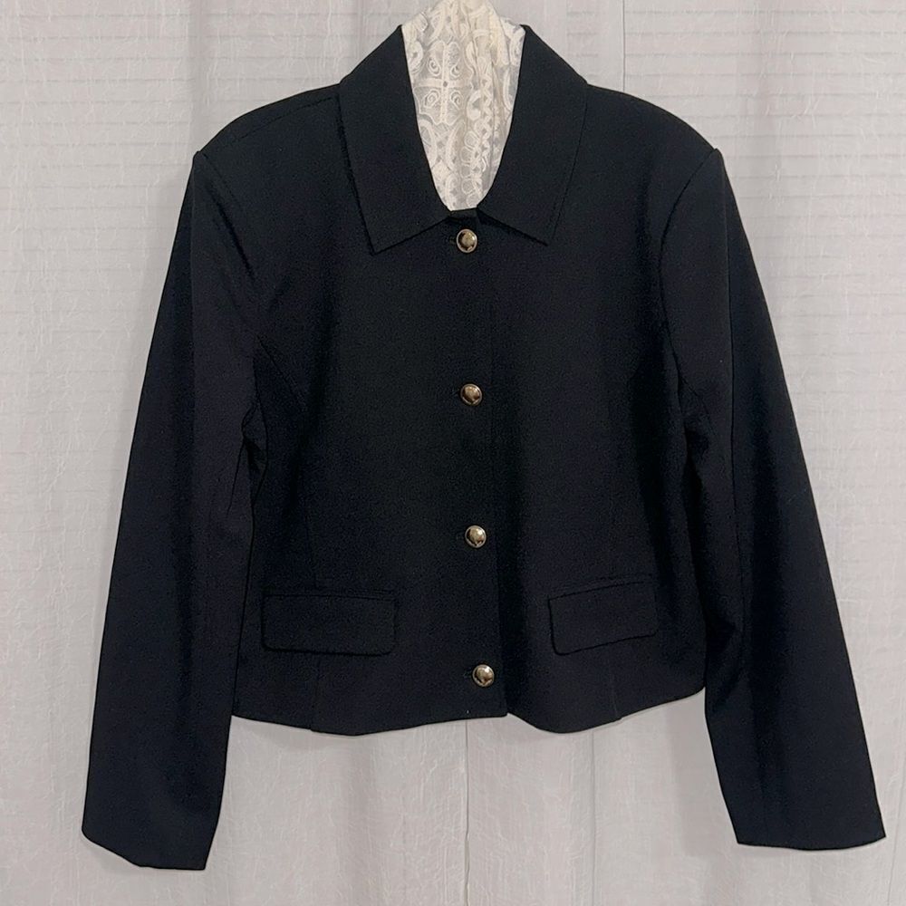 MK XL Black Gold Tone Buttons Collared Crop Professional Blazer Suit Jacket